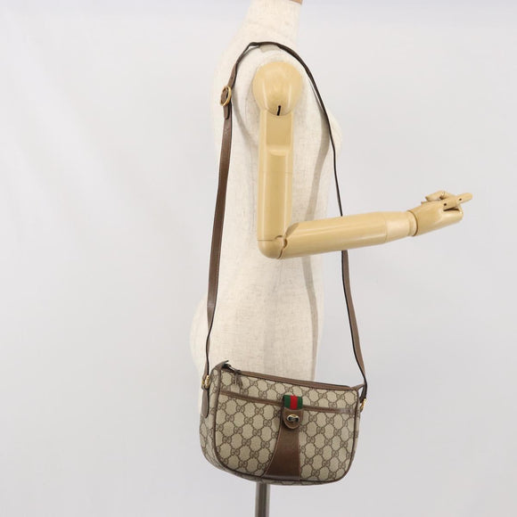 GUCCI GG Supreme Web Sherry Line Bag PVC Beige Gold 89 02 032 Auth 170109
