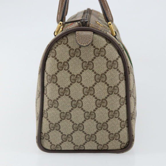 GUCCI GG Supreme Web Sherry Line Hand Bag PVC Beige Gold 39 02 006 Auth 170110