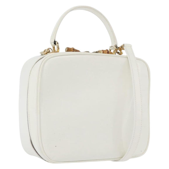 GUCCI Bamboo Vanity Hand Bag Patent 2way White Gold 000 270 0323 Auth 170112