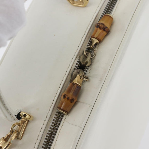 GUCCI Bamboo Vanity Hand Bag Patent 2way White Gold 000 270 0323 Auth 170112