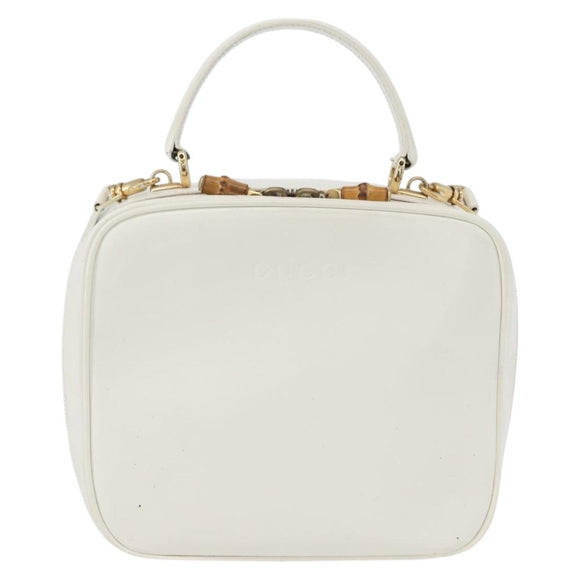 GUCCI Bamboo Vanity Hand Bag Patent 2way White Gold 000 270 0323 Auth 170112
