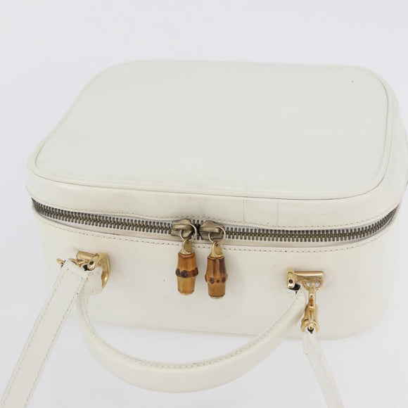 GUCCI Bamboo Vanity Hand Bag Patent 2way White Gold 000 270 0323 Auth 170112