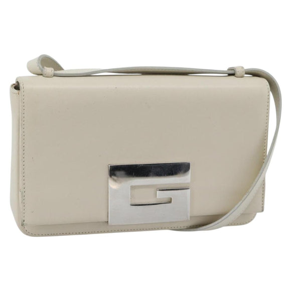 GUCCI Shoulder Bag Leather White Silver Auth 170113