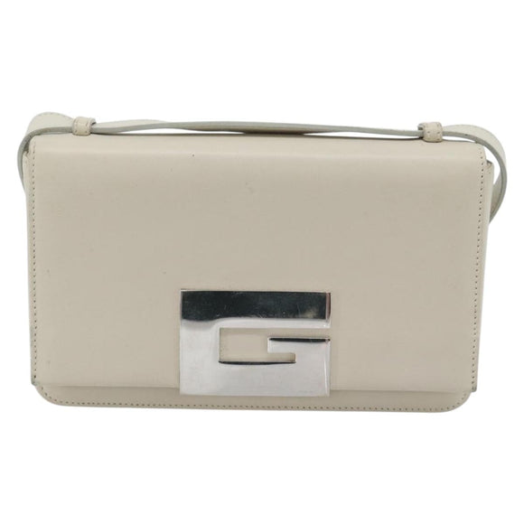 GUCCI Shoulder Bag Leather White Silver Auth 170113