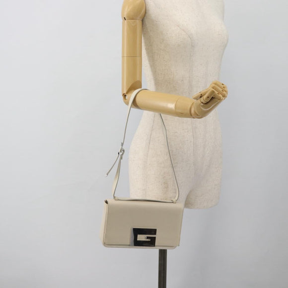 GUCCI Shoulder Bag Leather White Silver Auth 170113
