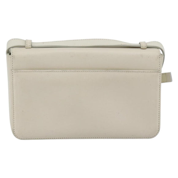 GUCCI Shoulder Bag Leather White Silver Auth 170113