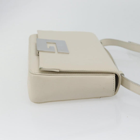 GUCCI Shoulder Bag Leather White Silver Auth 170113