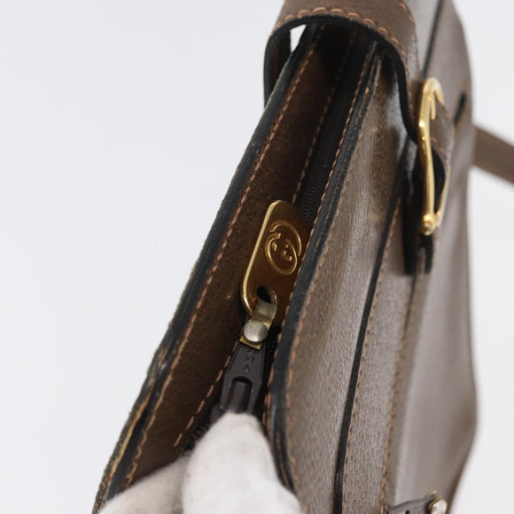 GUCCI Shoulder Bag Leather Brown Gold Auth 170114