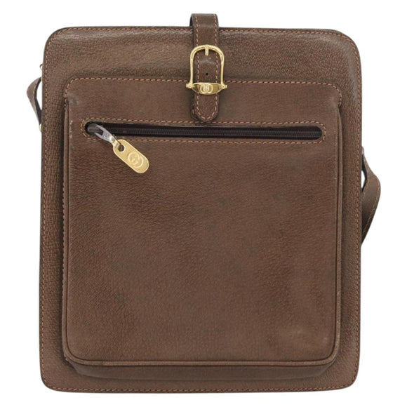 GUCCI Shoulder Bag Leather Brown Gold Auth 170114