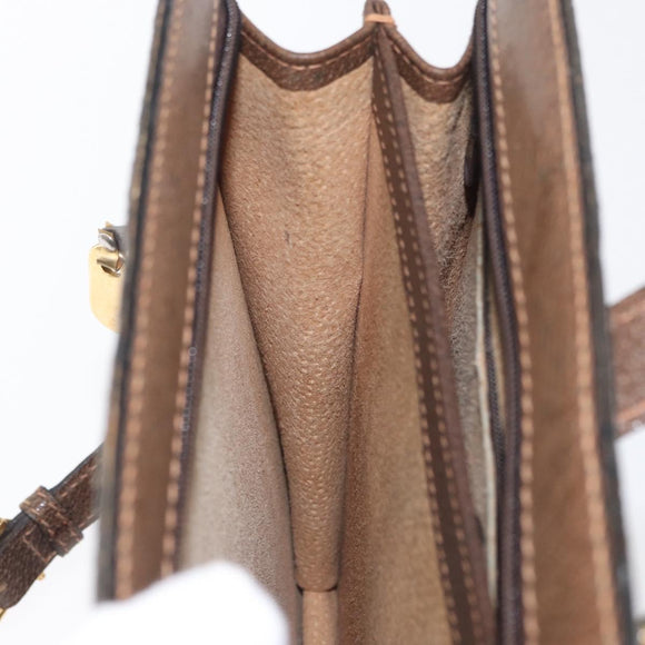 GUCCI Shoulder Bag Leather Brown Gold Auth 170114