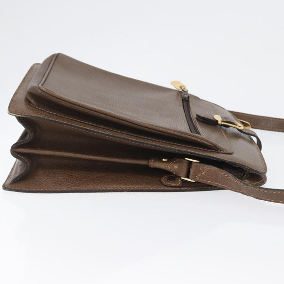 GUCCI Shoulder Bag Leather Brown Gold Auth 170114