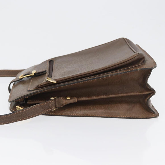 GUCCI Shoulder Bag Leather Brown Gold Auth 170114