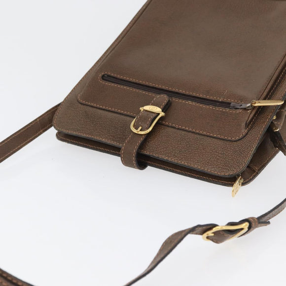 GUCCI Shoulder Bag Leather Brown Gold Auth 170114