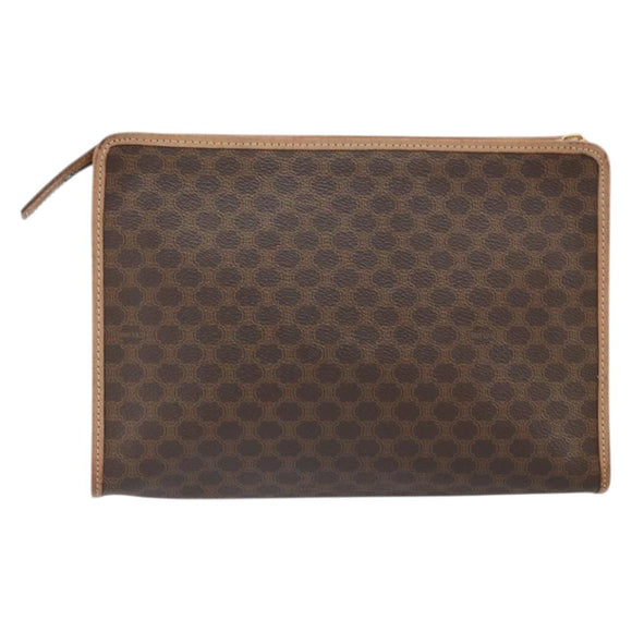 CELINE Macadam Canvas Clutch Bag PVC Leather Brown Gold Auth 170117