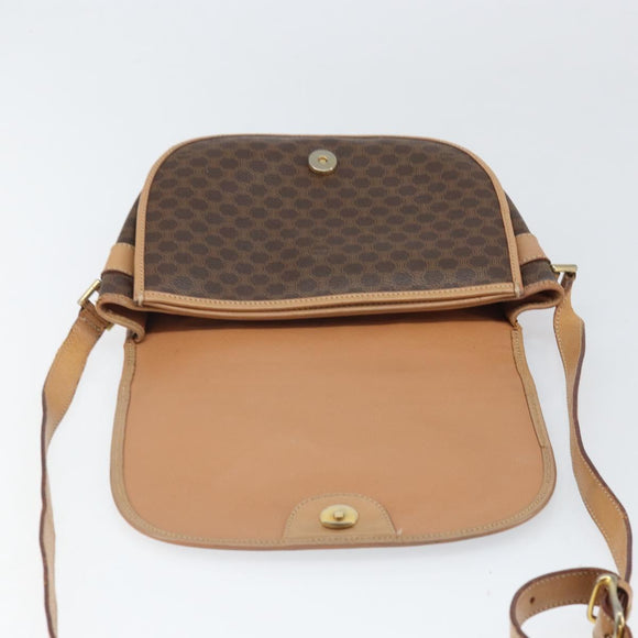 CELINE Macadam Canvas Shoulder Bag PVC Leather Brown Gold Auth 170119