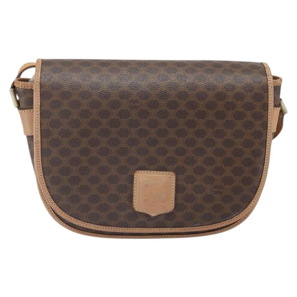 CELINE Macadam Canvas Shoulder Bag PVC Leather Brown Gold Auth 170119