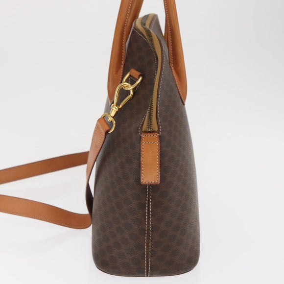 CELINE Macadam Canvas Hand Bag PVC Leather 2way Brown Gold Auth 170120