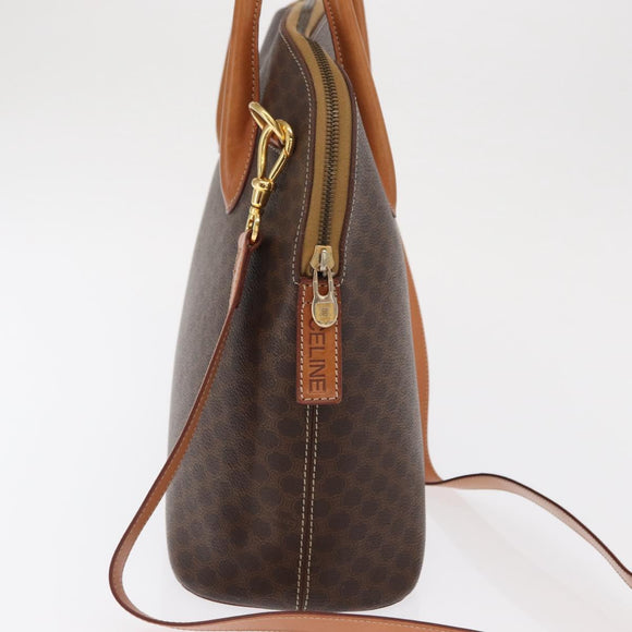 CELINE Macadam Canvas Hand Bag PVC Leather 2way Brown Gold Auth 170120