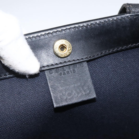 CELINE Macadam Canvas Hand Bag PVC Leather Black Gold Auth 170122