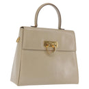 Salvatore Ferragamo Gancini Hand Bag Leather Beige Gold Auth 170123-1