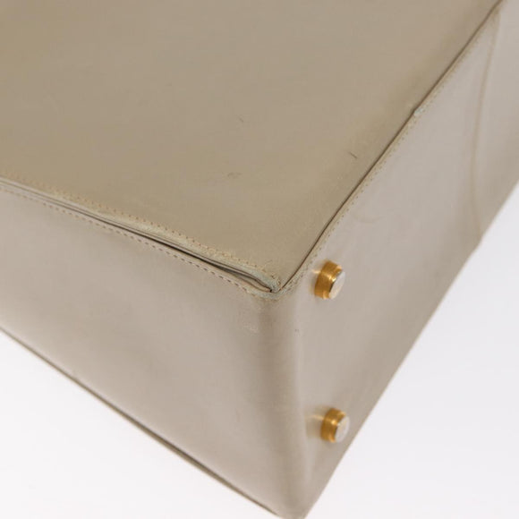 Salvatore Ferragamo Gancini Hand Bag Leather Beige Gold Auth 170123