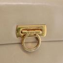Salvatore Ferragamo Gancini Hand Bag Leather Beige Gold Auth 170123-17