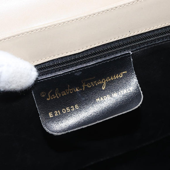 Salvatore Ferragamo Gancini Hand Bag Leather Beige Gold Auth 170123