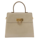 Salvatore Ferragamo Gancini Hand Bag Leather Beige Gold Auth 170123-13