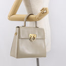 Salvatore Ferragamo Gancini Hand Bag Leather Beige Gold Auth 170123-25