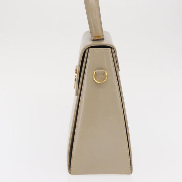 Salvatore Ferragamo Gancini Hand Bag Leather Beige Gold Auth 170123