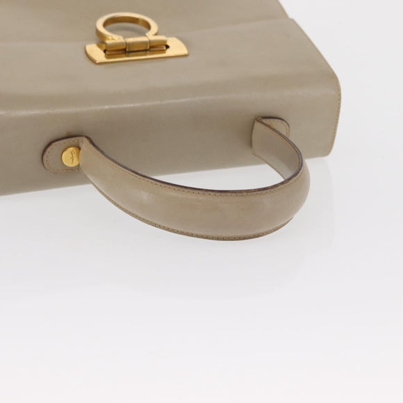 Salvatore Ferragamo Gancini Hand Bag Leather Beige Gold Auth 170123