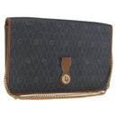 Christian Dior Honeycomb Canvas Chain Shoulder Bag PVC Black Gold Auth 170125-1