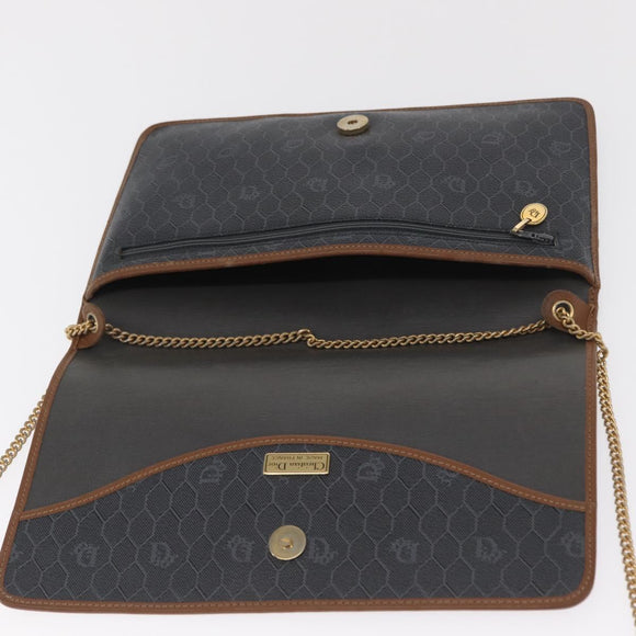Christian Dior Honeycomb Canvas Chain Shoulder Bag PVC Black Gold Auth 170125