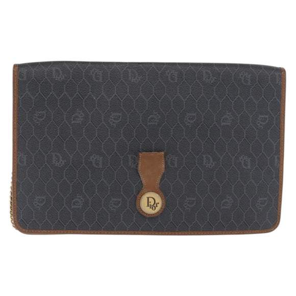 Christian Dior Honeycomb Canvas Chain Shoulder Bag PVC Black Gold Auth 170125