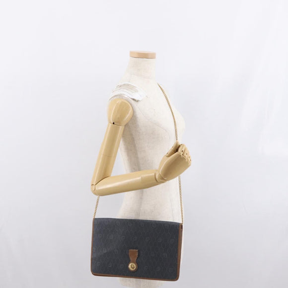 Christian Dior Honeycomb Canvas Chain Shoulder Bag PVC Black Gold Auth 170125