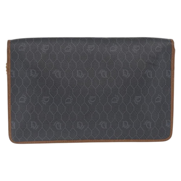 Christian Dior Honeycomb Canvas Chain Shoulder Bag PVC Black Gold Auth 170125
