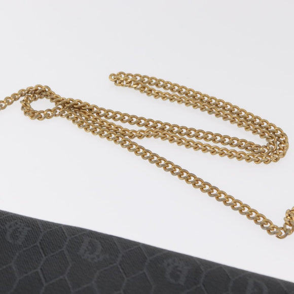 Christian Dior Honeycomb Canvas Chain Shoulder Bag PVC Black Gold Auth 170125