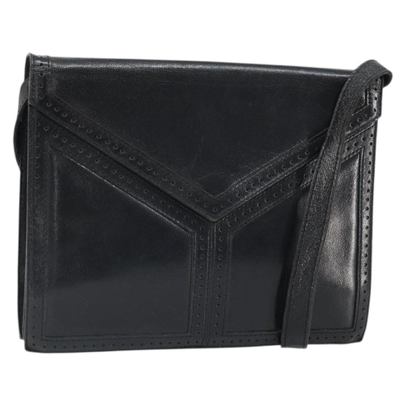 SAINT LAURENT Shoulder Bag Leather Black Gold Auth 170129