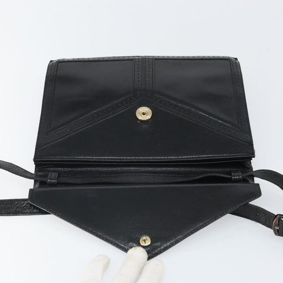SAINT LAURENT Shoulder Bag Leather Black Gold Auth 170129