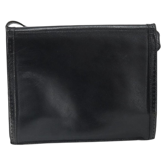 SAINT LAURENT Shoulder Bag Leather Black Gold Auth 170129