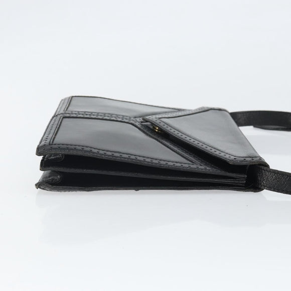 SAINT LAURENT Shoulder Bag Leather Black Gold Auth 170129
