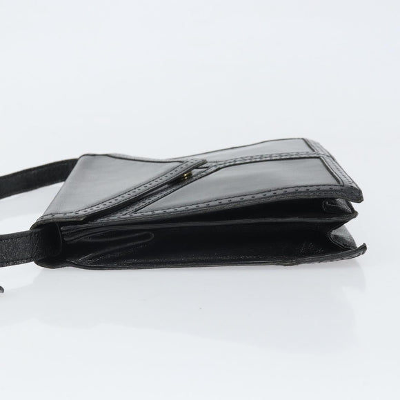 SAINT LAURENT Shoulder Bag Leather Black Gold Auth 170129