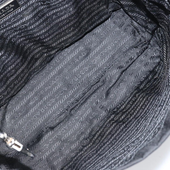 PRADA Tote Bag Nylon Black Silver Auth 170131