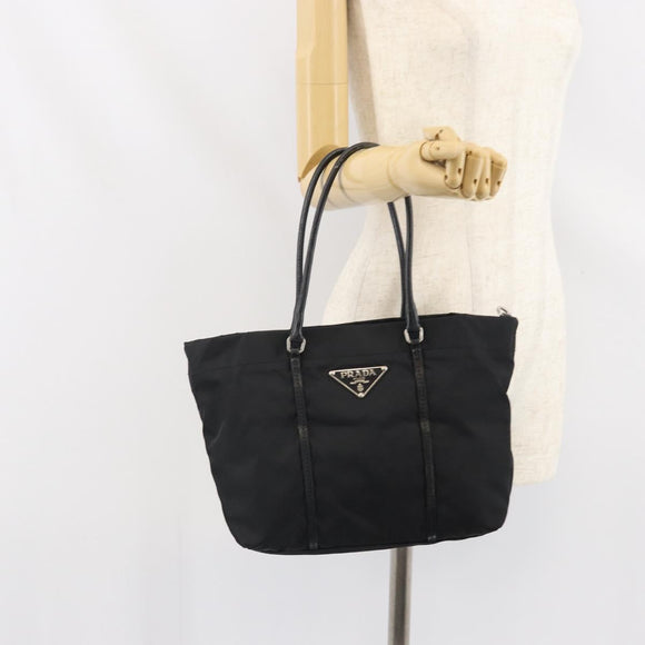 PRADA Tote Bag Nylon Black Silver Auth 170131