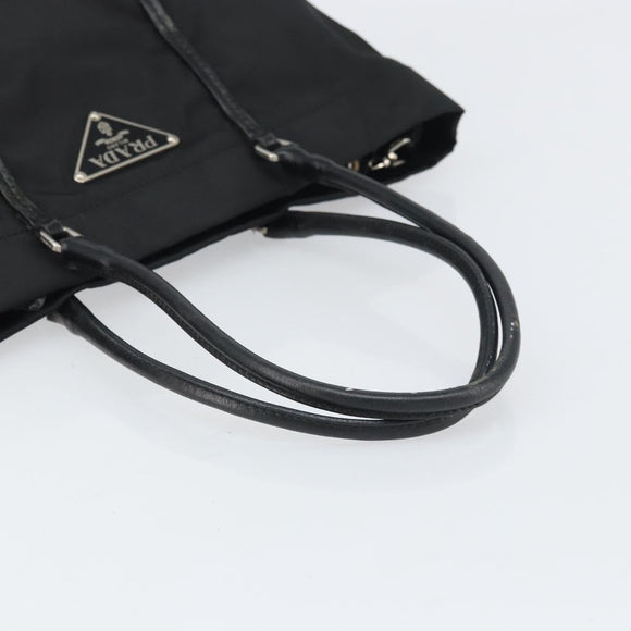 PRADA Tote Bag Nylon Black Silver Auth 170131