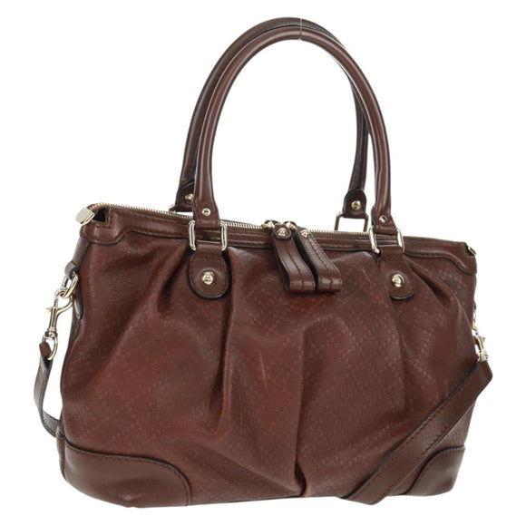 GUCCI Diamante Hand Bag Leather 2way Brown Gold 247902 Auth 170133V