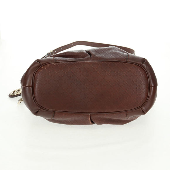 GUCCI Diamante Hand Bag Leather 2way Brown Gold 247902 Auth 170133V
