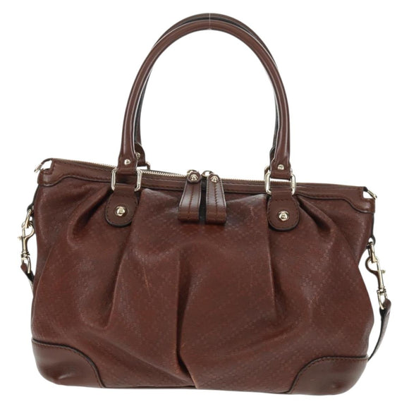 GUCCI Diamante Hand Bag Leather 2way Brown Gold 247902 Auth 170133V