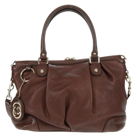 GUCCI Diamante Hand Bag Leather 2way Brown Gold 247902 Auth 170133V