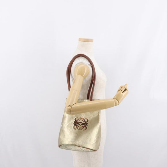 LOEWE Anagram Shoulder Bag Leather Gold Auth 170134